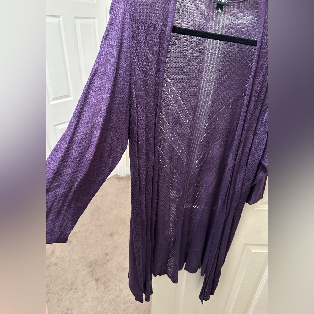 Women's Purple Open-Front Sweater - Picture 7 of 13